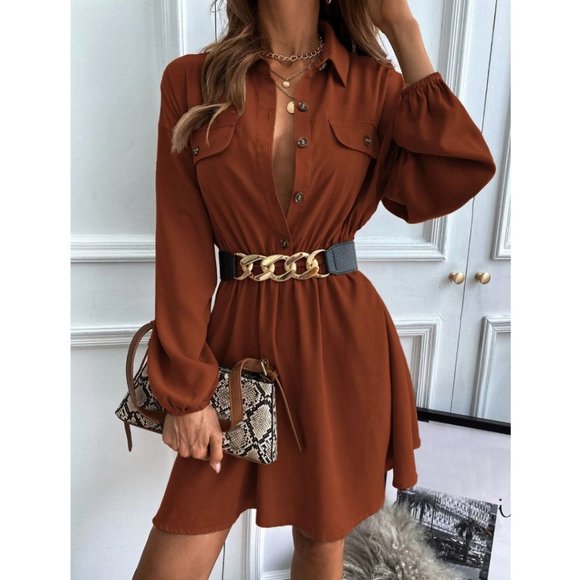Dresses & Skirts - Lantern Sleeve Shirt Dress Without Belt